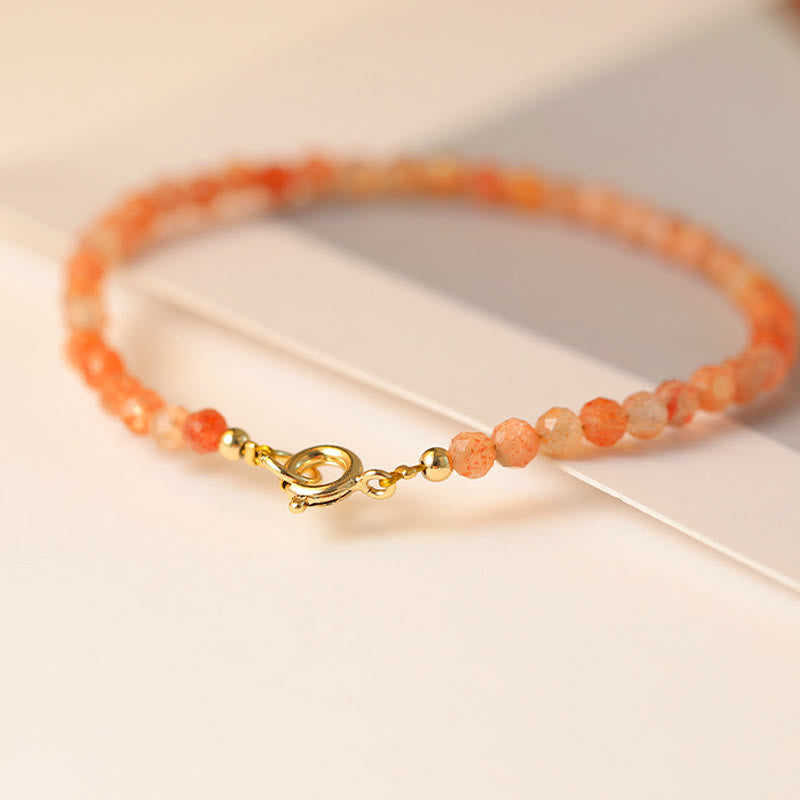 Buddha Stones3mm サンストーン 極薄ビーズ 14K ゴールドメッキ 銅製 富のブレスレット