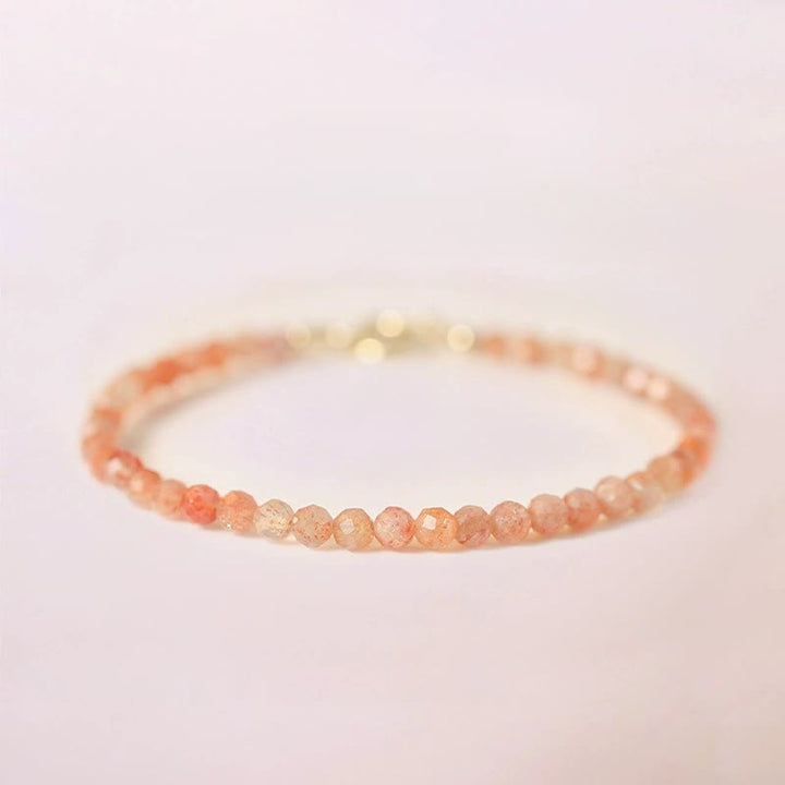 Buddha Stones3mm サンストーン 極薄ビーズ 14K ゴールドメッキ 銅製 富のブレスレット