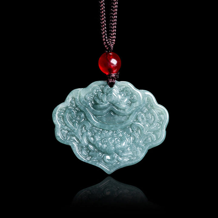 Buddha Stones蓮の模様 彫刻 翡翠 豊穣 繁栄 ネックレス ロープペンダント