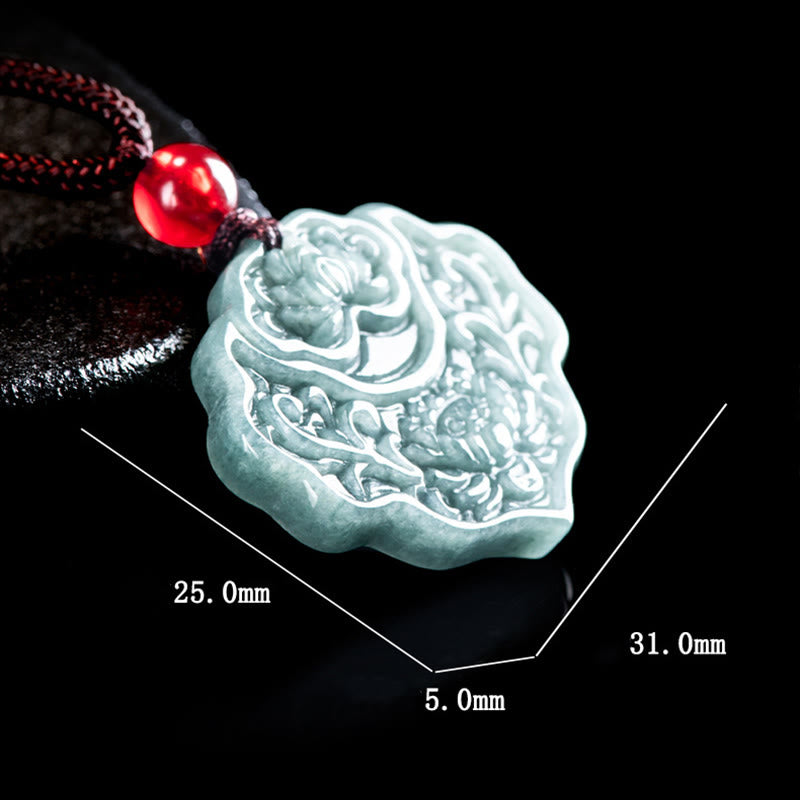 Buddha Stones蓮の模様 彫刻 翡翠 豊穣 繁栄 ネックレス ロープペンダント