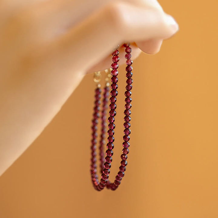 天然石 ガーネット 極薄ビーズ 保護 パワーストーン ブレスレット 多角形 15cm | Buddha Stones