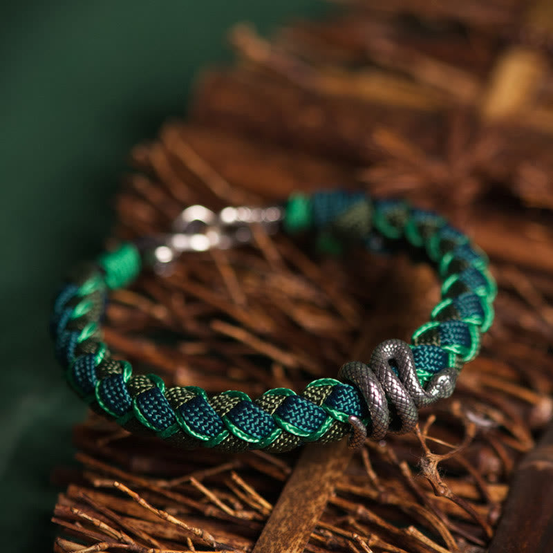 Buddha Stones蛇年 999 スターリングシルバー 紐 保護 編み込みブレスレット - image 1