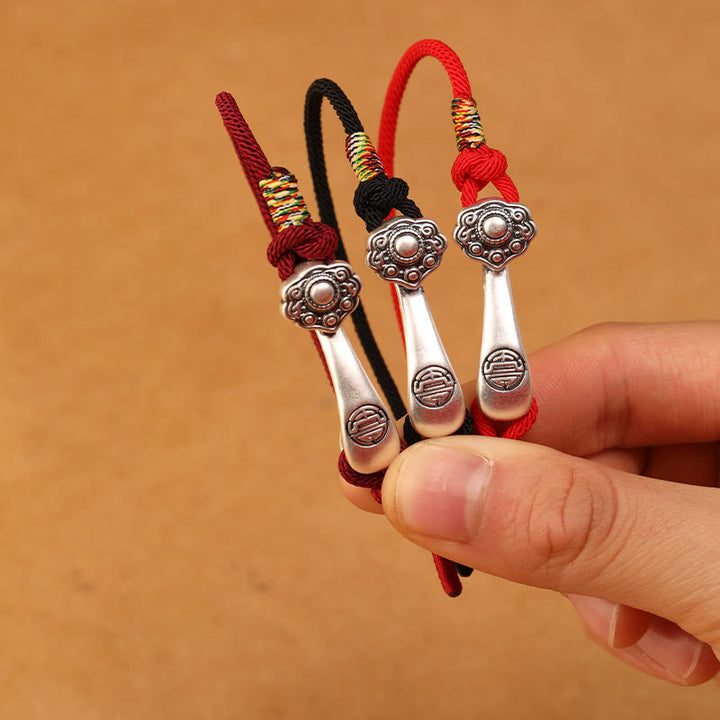 Buddha Stones999 スターリングシルバー 如意棒 紐 保護 編み込み ブレスレット