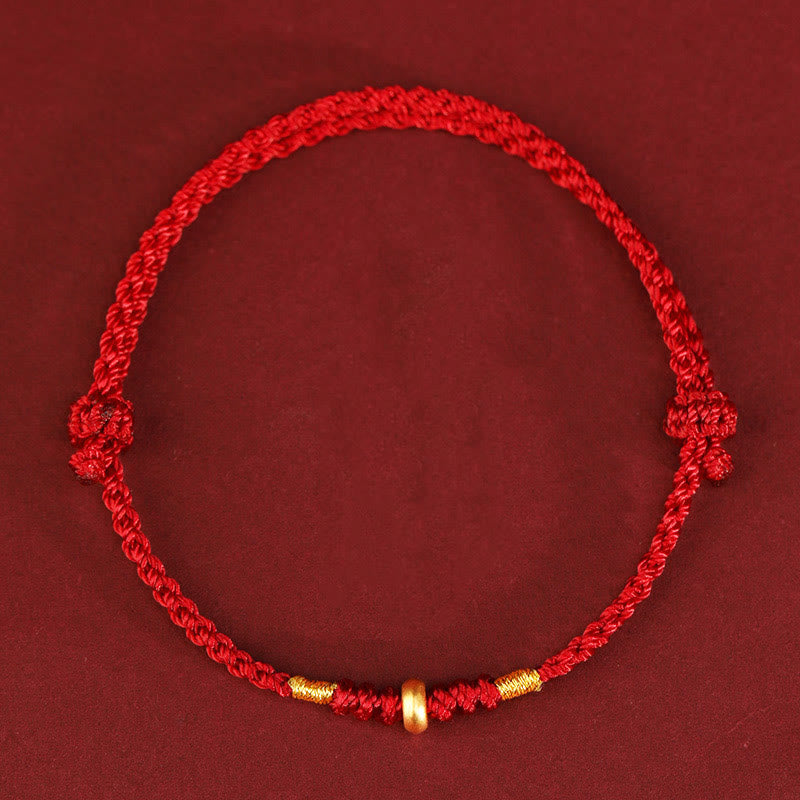 Buddha Stones999ゴールド 小さな幸運のビーズ 紐 守護 幸運 編み込み ブレスレット アンクレット - 999ゴールドアンクレット（円周19～23cm） - 赤いロープ - image 8