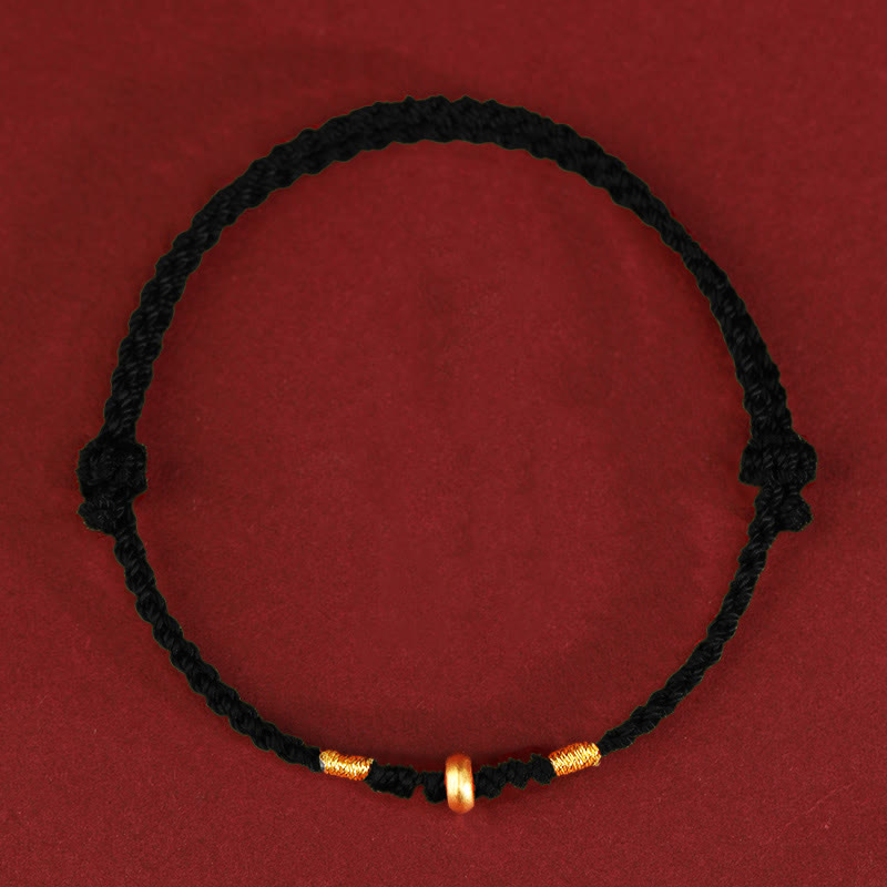 Buddha Stones999ゴールド 小さな幸運のビーズ 紐 守護 幸運 編み込み ブレスレット アンクレット - 999ゴールドアンクレット（円周19～23cm） - ブラックロープ - image 9
