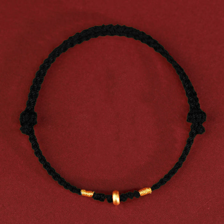 Buddha Stones999ゴールド 小さな幸運のビーズ 紐 守護 幸運 編み込み ブレスレット アンクレット - 999ゴールドアンクレット（円周19～23cm） - ブラックロープ - image 9