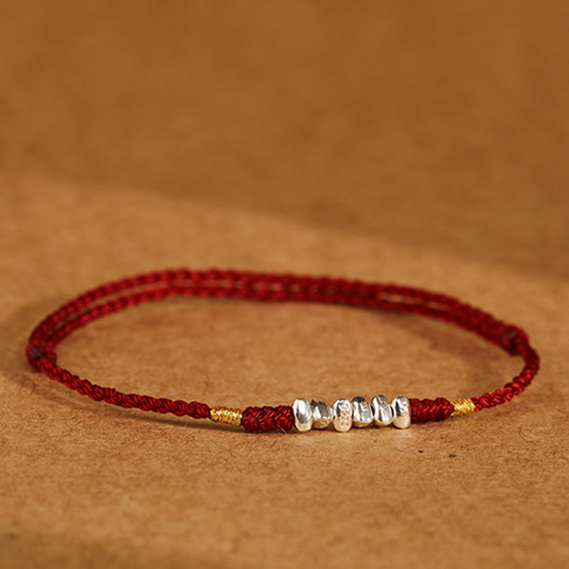 Buddha Stones925スターリングシルバー ストリング プロテクション 幸運 超薄型 編み込みブレスレット アンクレット - image 2
