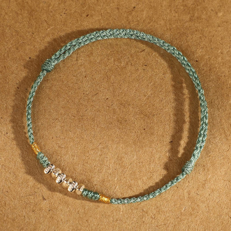 Buddha Stones925スターリングシルバー ストリング プロテクション 幸運 超薄型 編み込みブレスレット アンクレット - 925スターリングシルバーライトグリーンロープ - アンクレット（円周19～23cm） - image 13