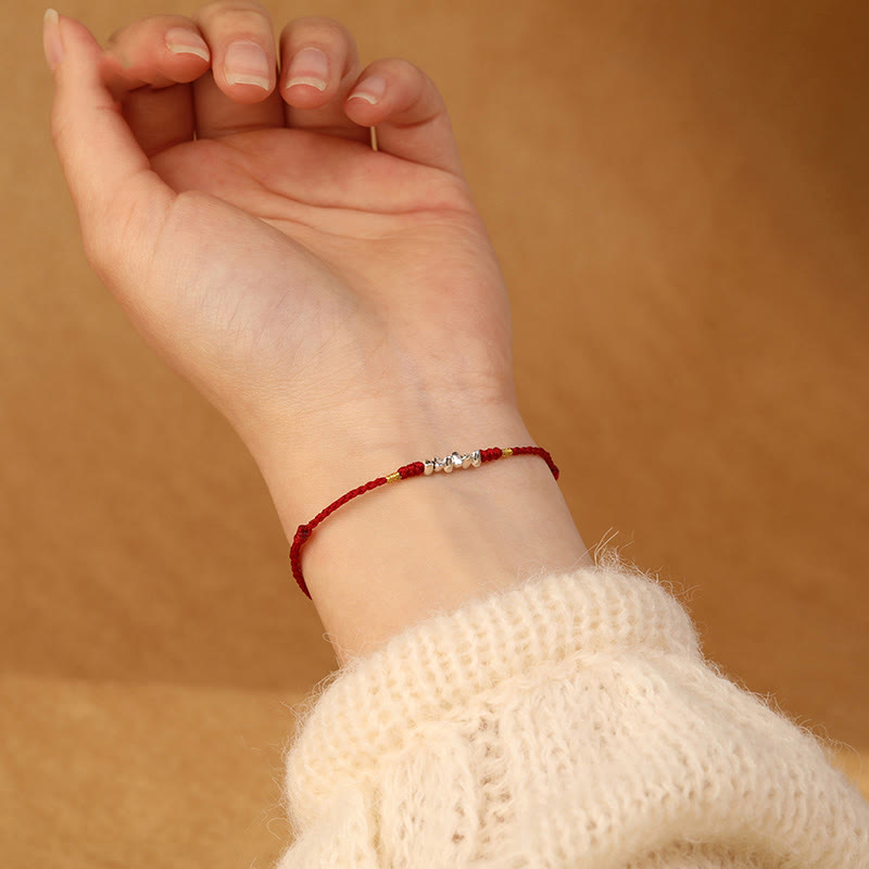 Buddha Stones925スターリングシルバー ストリング プロテクション 幸運 超薄型 編み込みブレスレット アンクレット