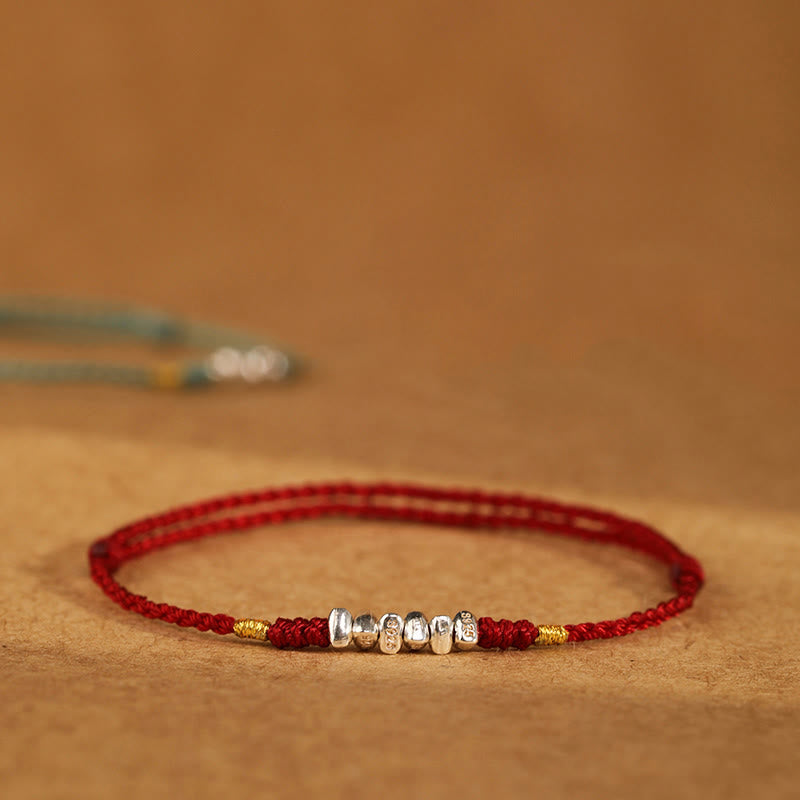 Buddha Stones925スターリングシルバー ストリング プロテクション 幸運 超薄型 編み込みブレスレット アンクレット - image 0