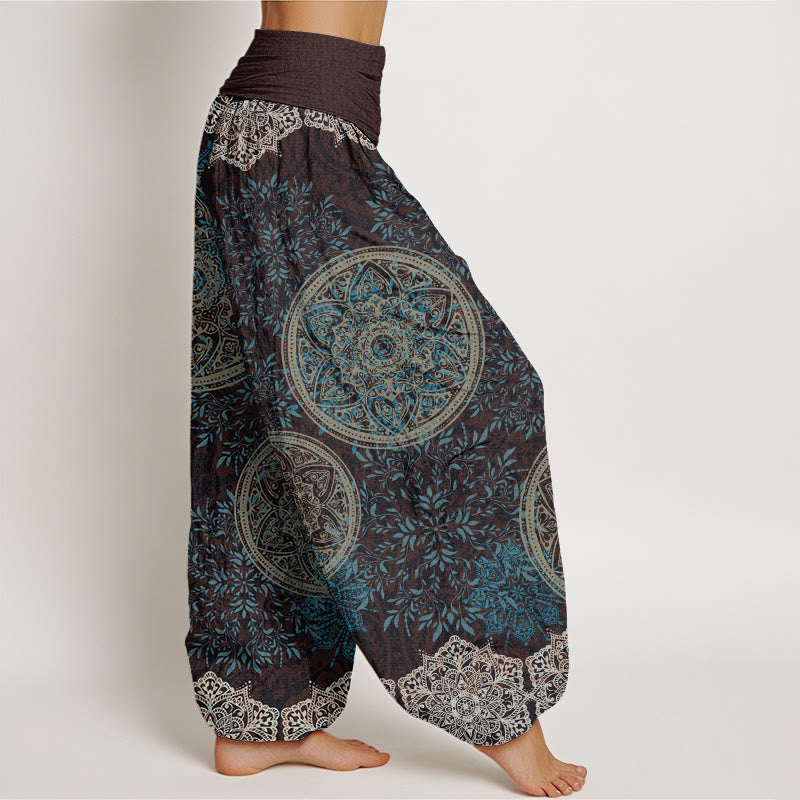 Buddha Stonesコットンマンダラ柄リーフレディース伸縮性ウエストハーレムパンツ - image 1