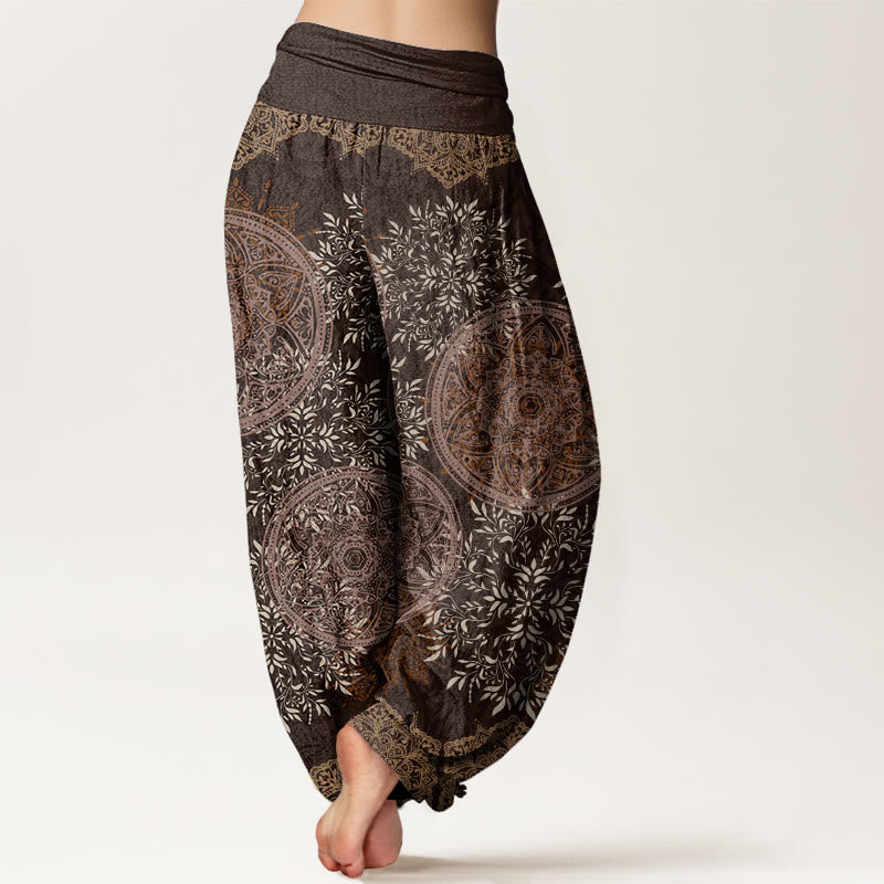 Buddha Stonesコットンマンダラ柄リーフレディース伸縮性ウエストハーレムパンツ - image 6