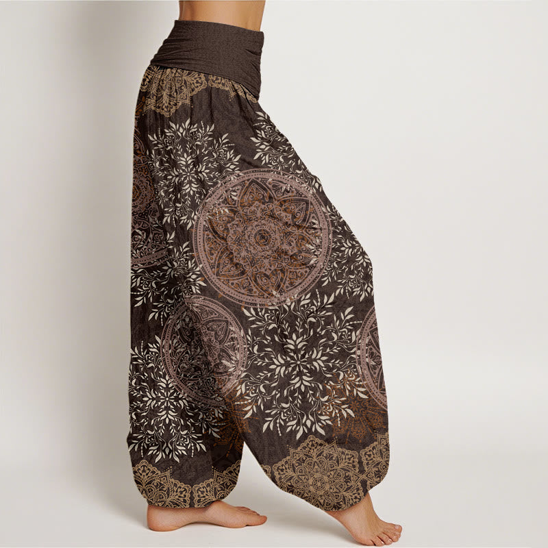 Buddha Stonesと曼荼羅模様の葉柄レディース伸縮性ウエストハーレムパンツ - image 6