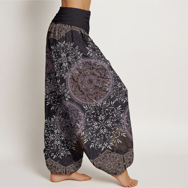 Buddha Stonesと曼荼羅模様の葉柄レディース伸縮性ウエストハーレムパンツ - image 9