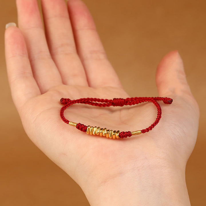 Buddha Stones999金小粒 紐 守護 幸運 極薄 編み込み ブレスレット