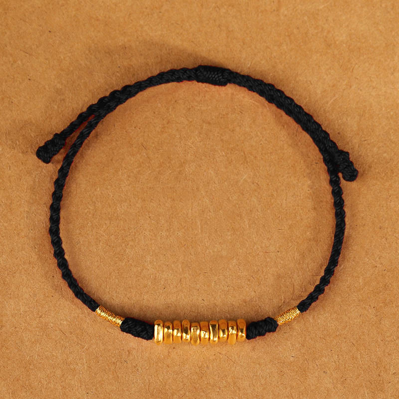 Buddha Stones999金小粒 紐 守護 幸運 極薄 編み込み ブレスレット