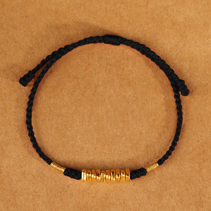 Buddha Stones999金小粒 紐 守護 幸運 極薄 編み込み ブレスレット