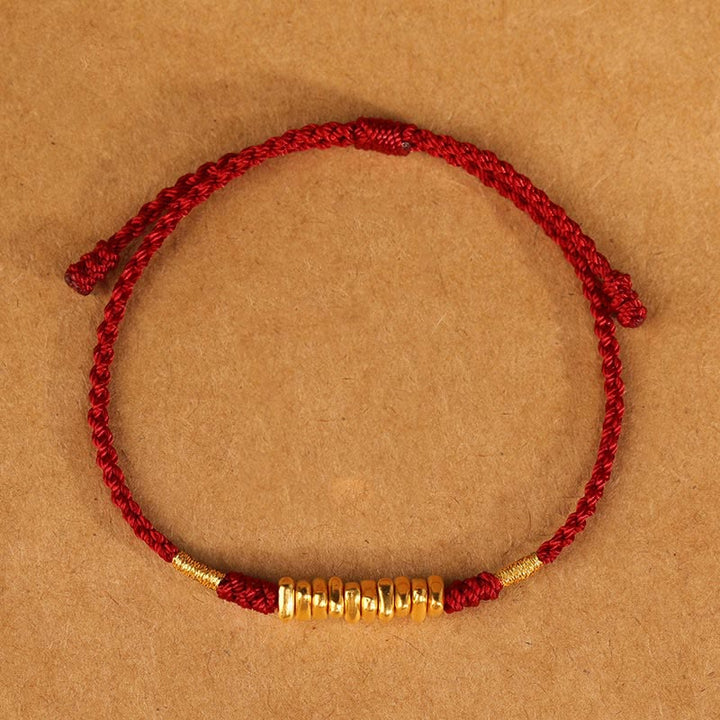 Buddha Stones999金小粒 紐 守護 幸運 極薄 編み込み ブレスレット