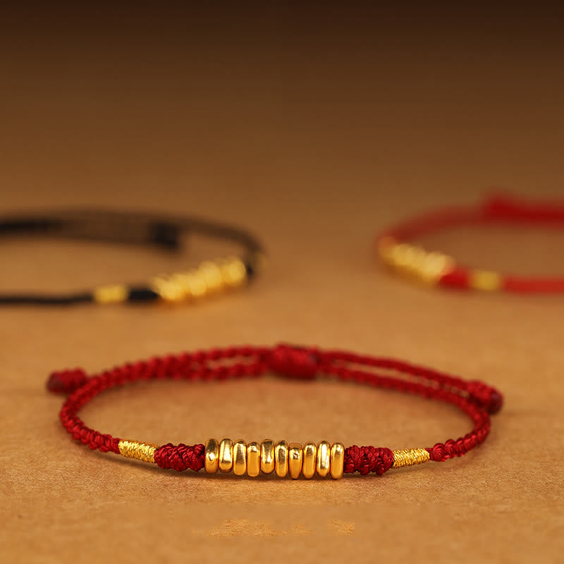 Buddha Stones999金小粒 紐 守護 幸運 極薄 編み込み ブレスレット - image 0