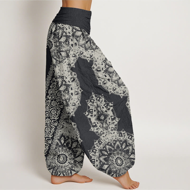 Buddha Stonesコットン曼荼羅柄パラレルフラワーレディース伸縮性ウエストハーレムパンツ - image 1