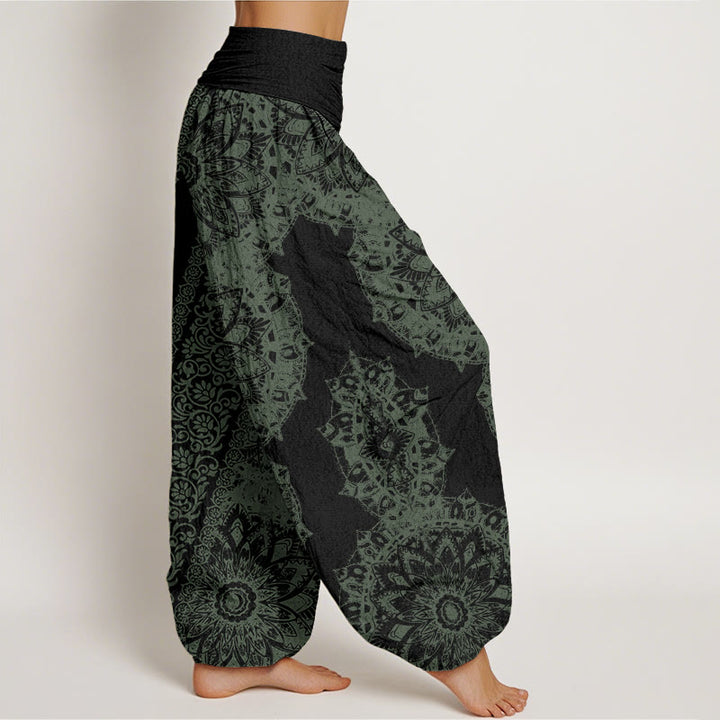 Buddha Stonesコットン曼荼羅柄パラレルフラワーレディース伸縮性ウエストハーレムパンツ - image 8