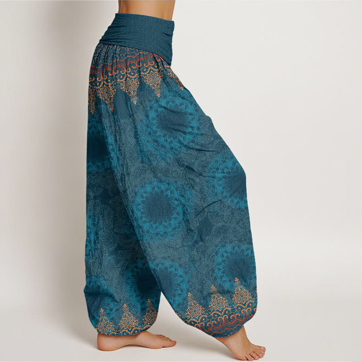 Buddha Stonesの三角形の曼荼羅模様のレディース伸縮性ウエストハーレムパンツ - image 2