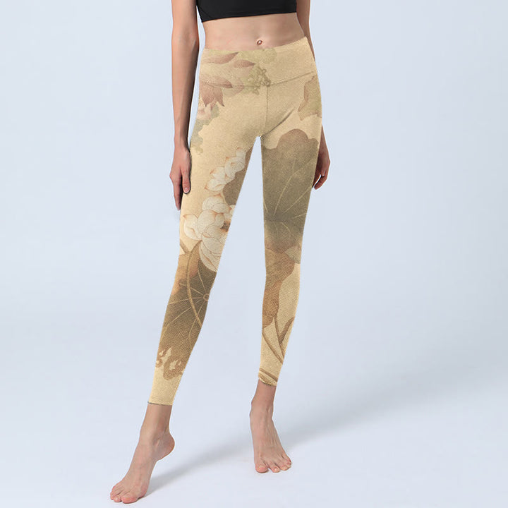 Buddha Stones、蓮の花、葉のプリントジムレギンス、レディースヨガパンツ - image 5