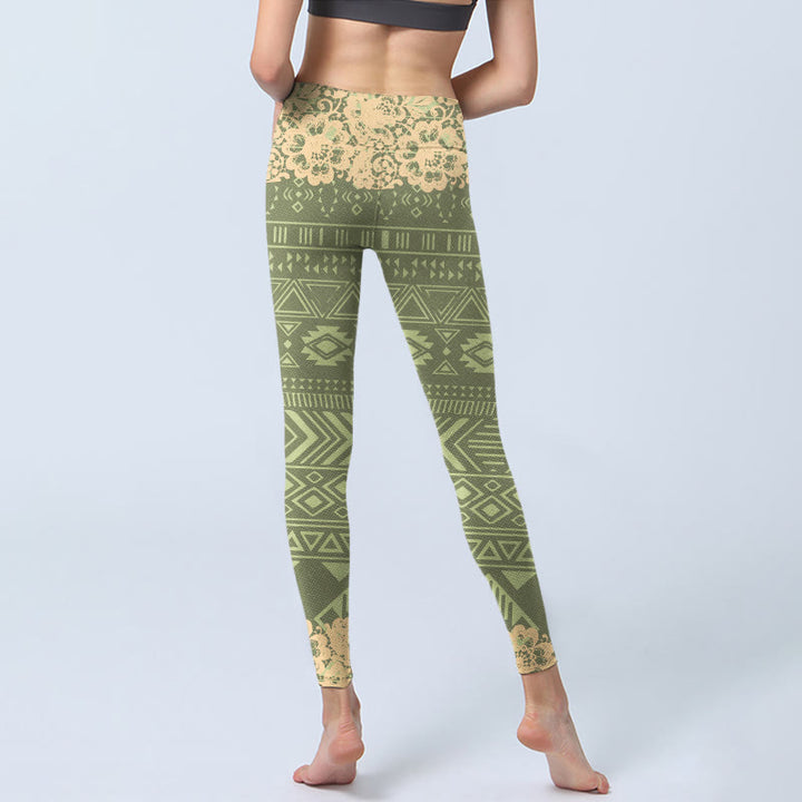 Buddha Stonesと花、幾何学模様のジムレギンス、レディースヨガパンツ - image 7