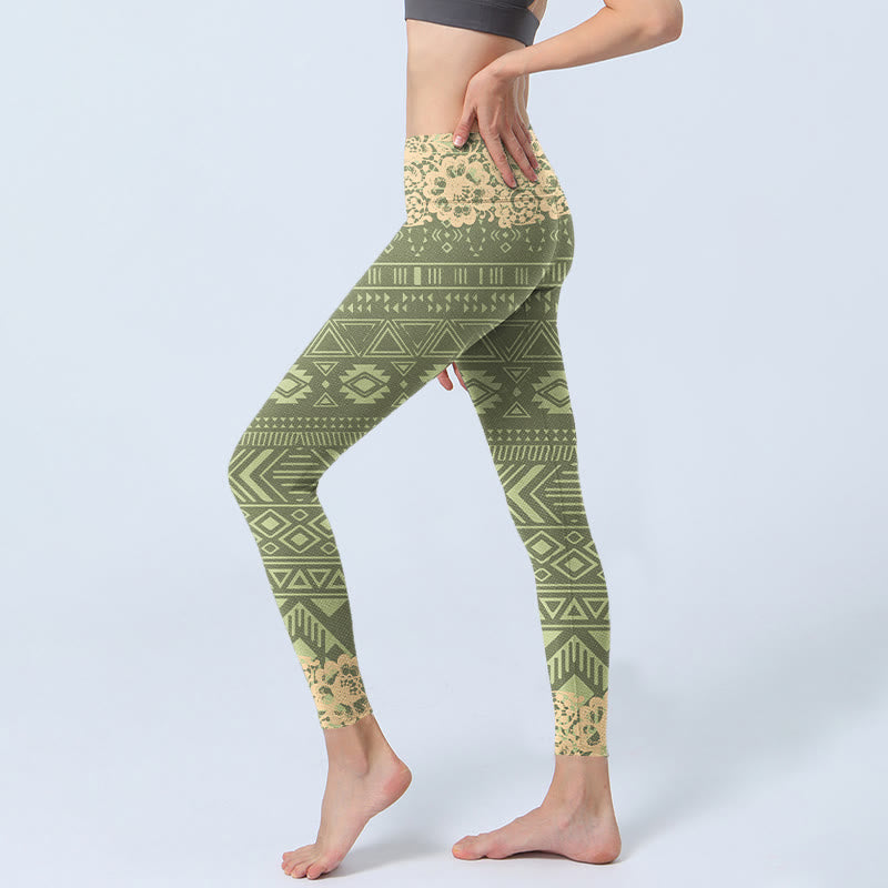 Buddha Stonesと花、幾何学模様のジムレギンス、レディースヨガパンツ - image 3