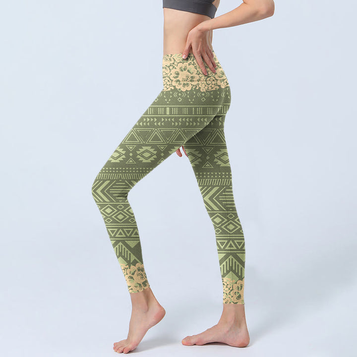 Buddha Stonesと花、幾何学模様のジムレギンス、レディースヨガパンツ - image 3