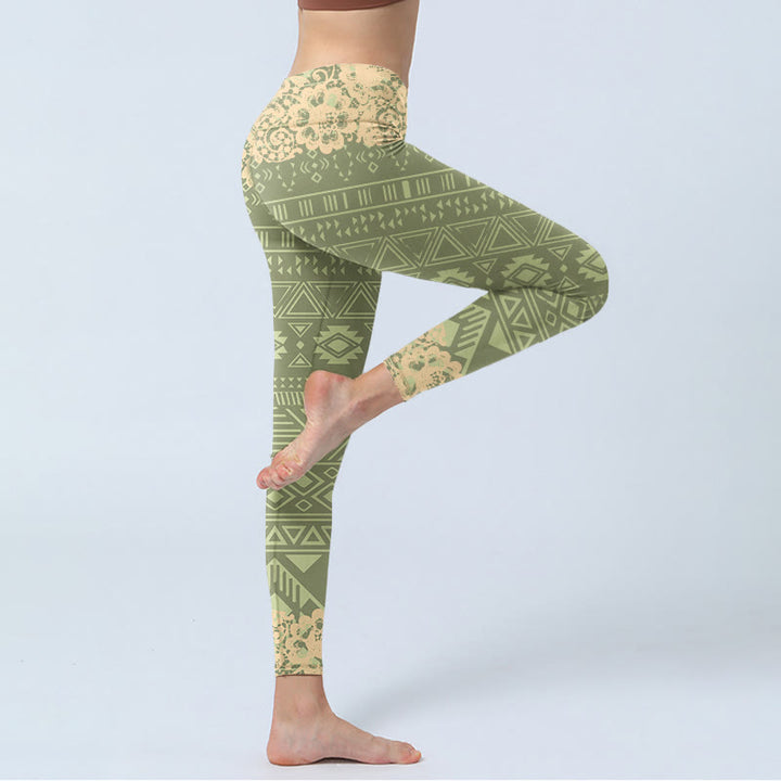 Buddha Stonesと花、幾何学模様のジムレギンス、レディースヨガパンツ - image 4