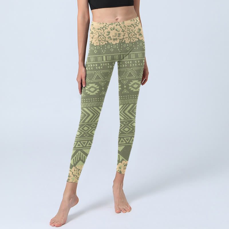 Buddha Stonesと花、幾何学模様のジムレギンス、レディースヨガパンツ - image 6