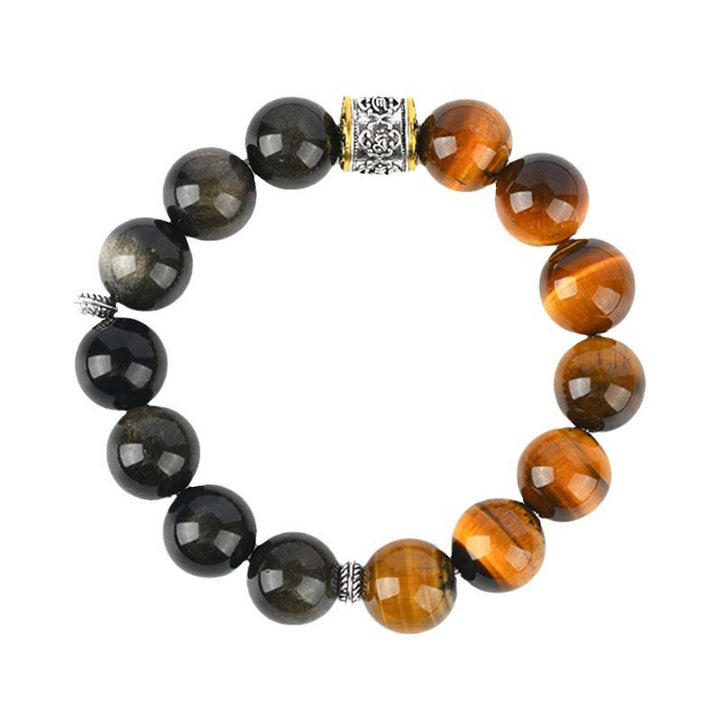 Buddha Stonesタイガーアイ ゴールドシーン オブシディアンOm Mani Padme Humブレスレット