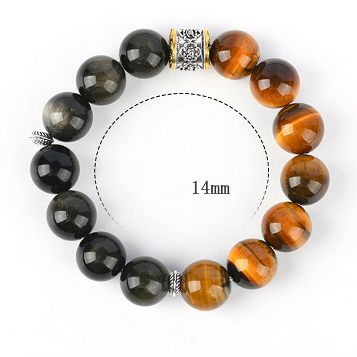Buddha Stonesタイガーアイ ゴールドシーン オブシディアンOm Mani Padme Humブレスレット