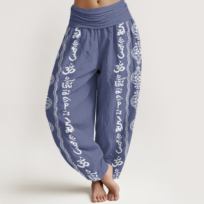 Buddha Stones Mandala オーム・マニ・パドメ・フムレディース ウエストゴム ハーレム パンツ - スティールブルー - US22、 UK/AU26、 EU54 (6XL) - image 1