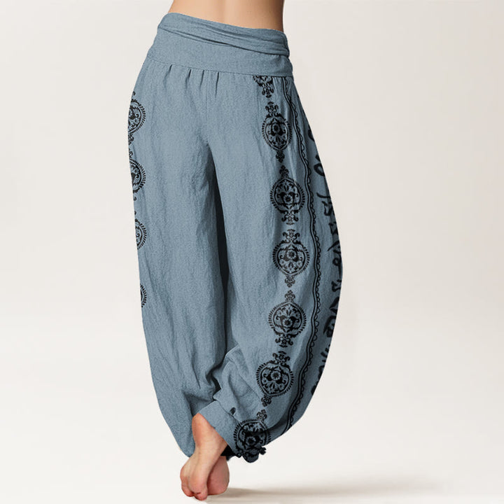 Buddha Stonesコットン マンダラオーム・マニ・パドメ・フムレディース 伸縮性ウエスト ハーレムパンツ - image 9