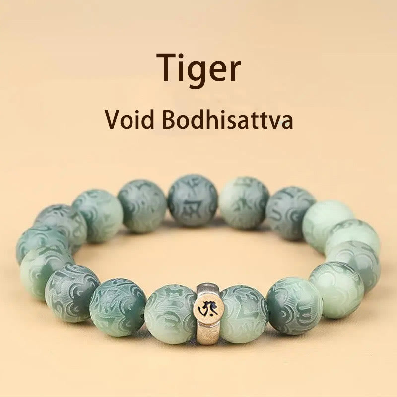 Buddha Stones十二支誕生仏菩提種子オーム・マニ・パドメ・フム刻まれた知恵ブレスレット