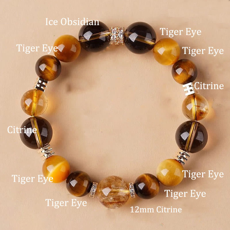 Buddha Stonesシトリン トパーズ タイガーアイ 幸福のブレスレット