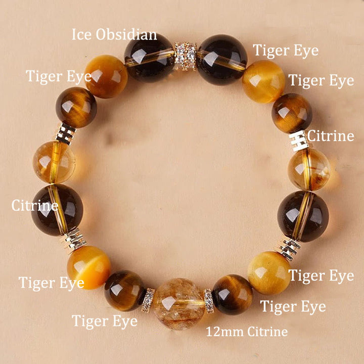 Buddha Stonesシトリン トパーズ タイガーアイ 幸福のブレスレット