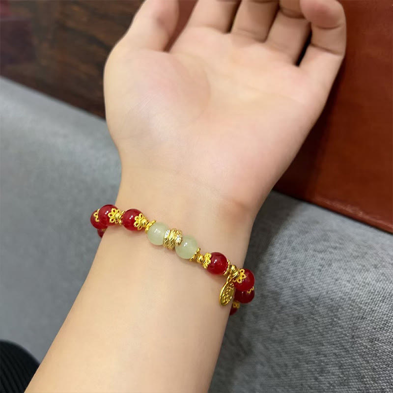 Buddha Stones赤瑪瑙 翡翠 福文字 蛇年 穏やかブレスレット