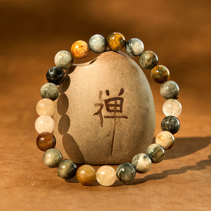 Buddha Stones天然イーグルアイストーン 自信とポジティブさを育むブレスレット