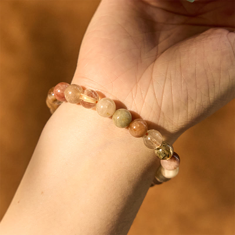 Buddha Stones天然マルチカラー ルチルクォーツ スピリチュアル成長ブレスレット