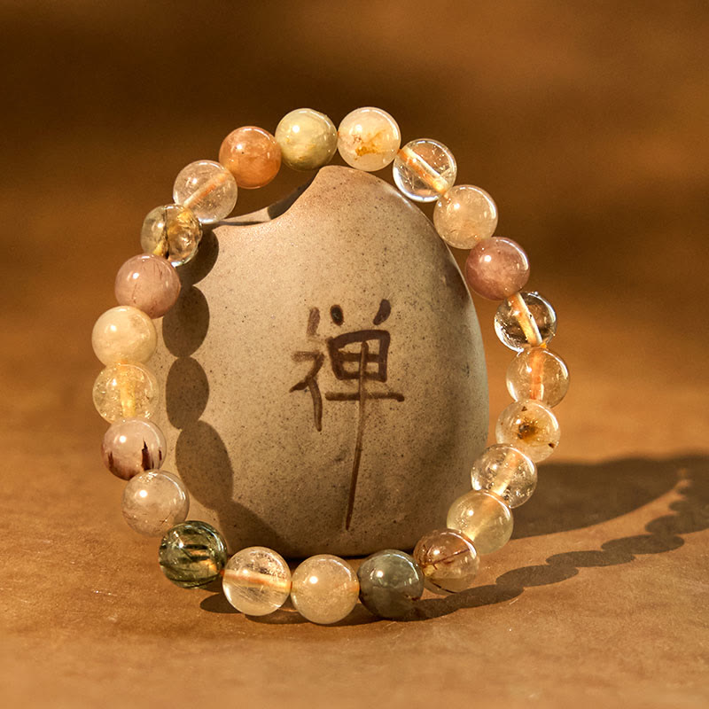 Buddha Stones天然マルチカラー ルチルクォーツ スピリチュアル成長ブレスレット