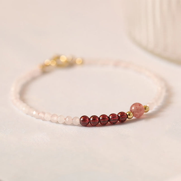 Buddha Stones2mm ローズクォーツ ガーネット ストロベリークォーツ 極薄ビーズ ヒーリングエネルギーブレスレット