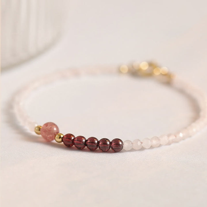 Buddha Stones2mm ローズクォーツ ガーネット ストロベリークォーツ 極薄ビーズ ヒーリングエネルギーブレスレット