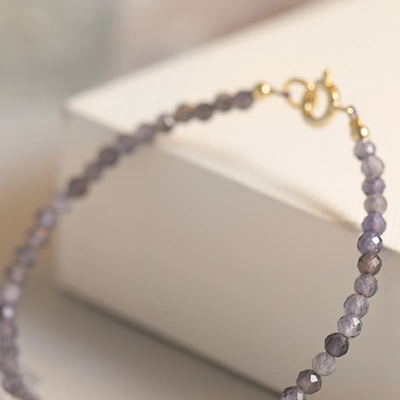 Buddha Stones 3mm アメジスト アイオライト 極薄ビーズ 14K ゴールドメッキ 銅 コミュニケーションブレスレット