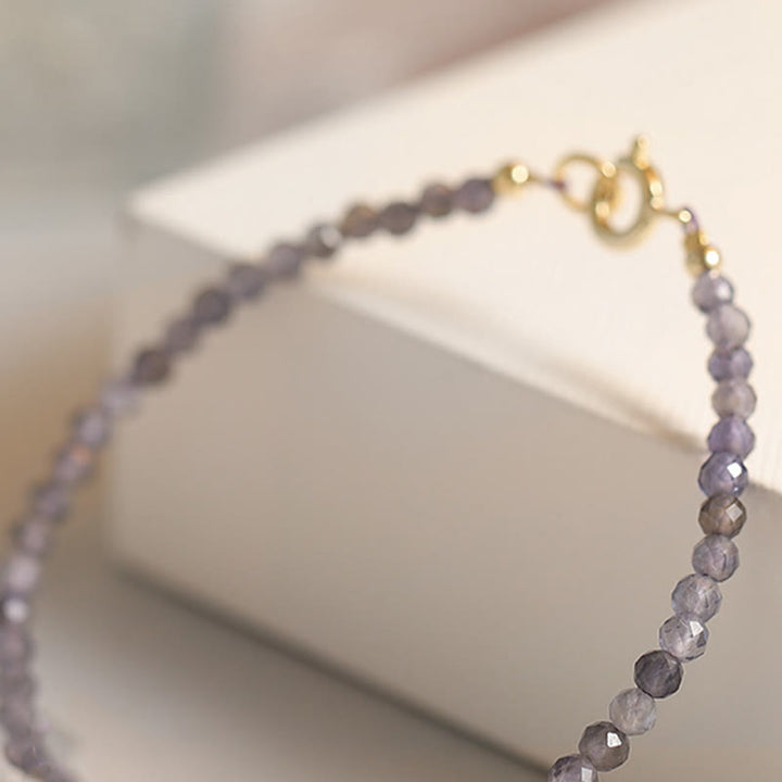 Buddha Stones 3mm アメジスト アイオライト 極薄ビーズ 14K ゴールドメッキ 銅 コミュニケーションブレスレット