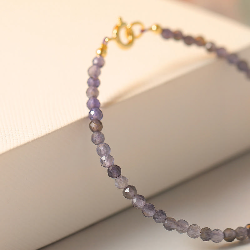 Buddha Stones 3mm アメジスト アイオライト 極薄ビーズ 14K ゴールドメッキ 銅 コミュニケーションブレスレット
