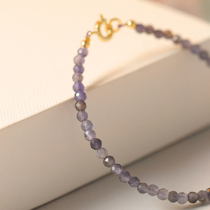 Buddha Stones 3mm アメジスト アイオライト 極薄ビーズ 14K ゴールドメッキ 銅 コミュニケーションブレスレット