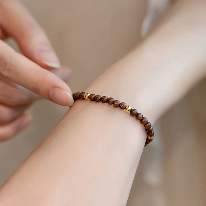 Buddha Stones4mm 極薄 白檀 14K 金メッキ 銅ビーズ 保護ブレスレット